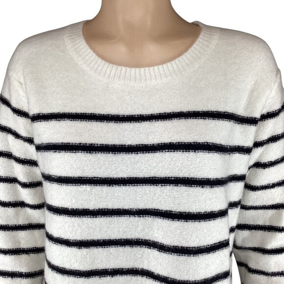 John + Jenn Womens Striped Long Sleeve Sweater Size XS XSmall Crew Neck White/Bl - Picture 3 of 10